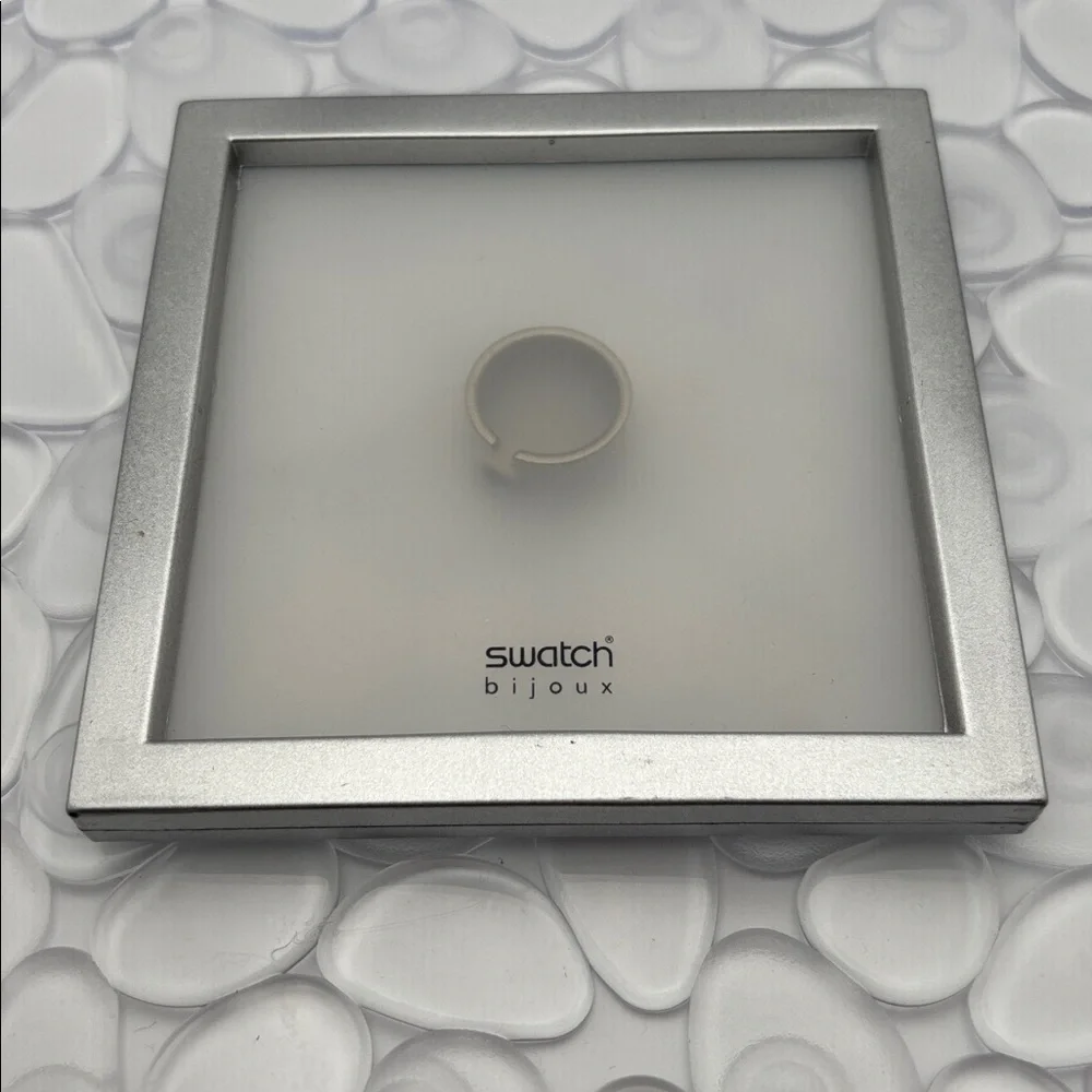 Swatch Bijoux Topic Path Stainless Steel & Smokey Crystal Ring - size 10
